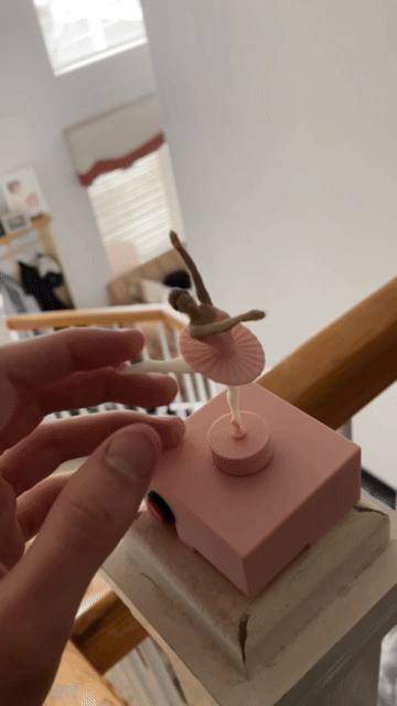 Pink 3D-printed ballerina music-box charm