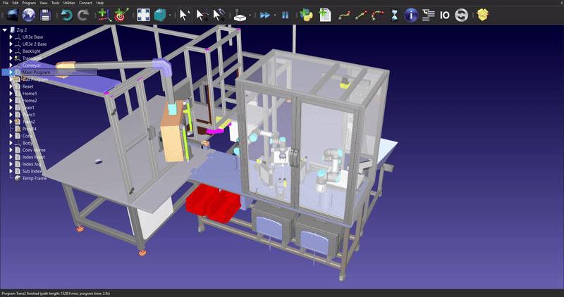 RoboDK simulation of a multi-station robotic cell